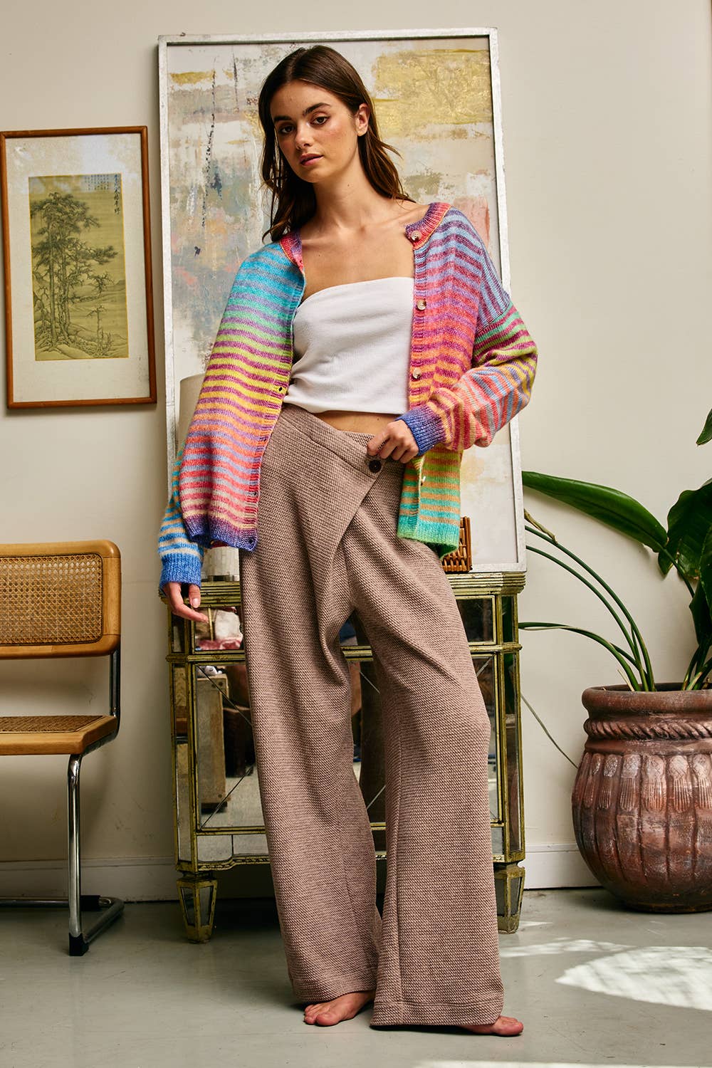 Multi-Colored Striped Button-Down Cardigan
