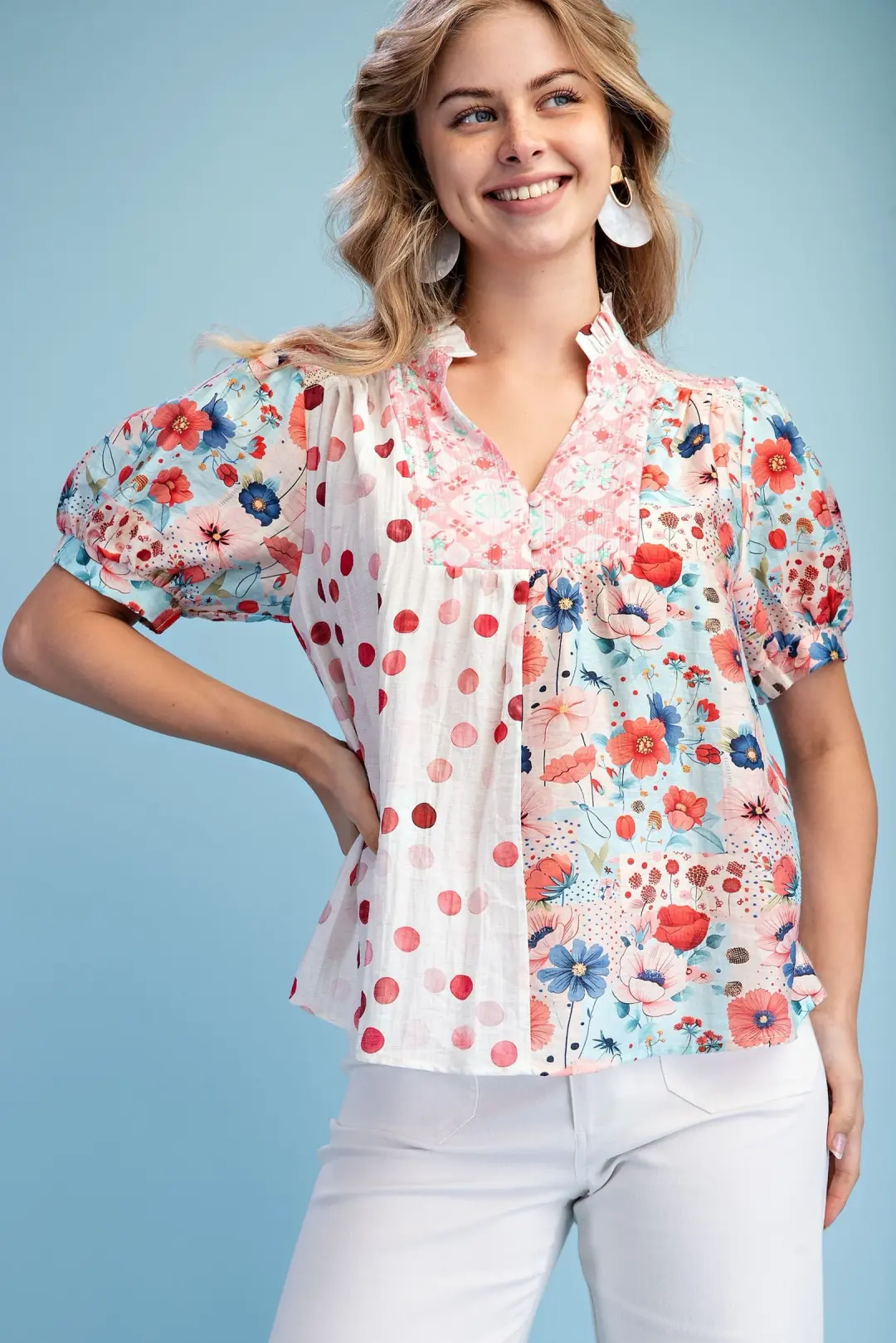 Coral Mix Print Blouse By Gigio