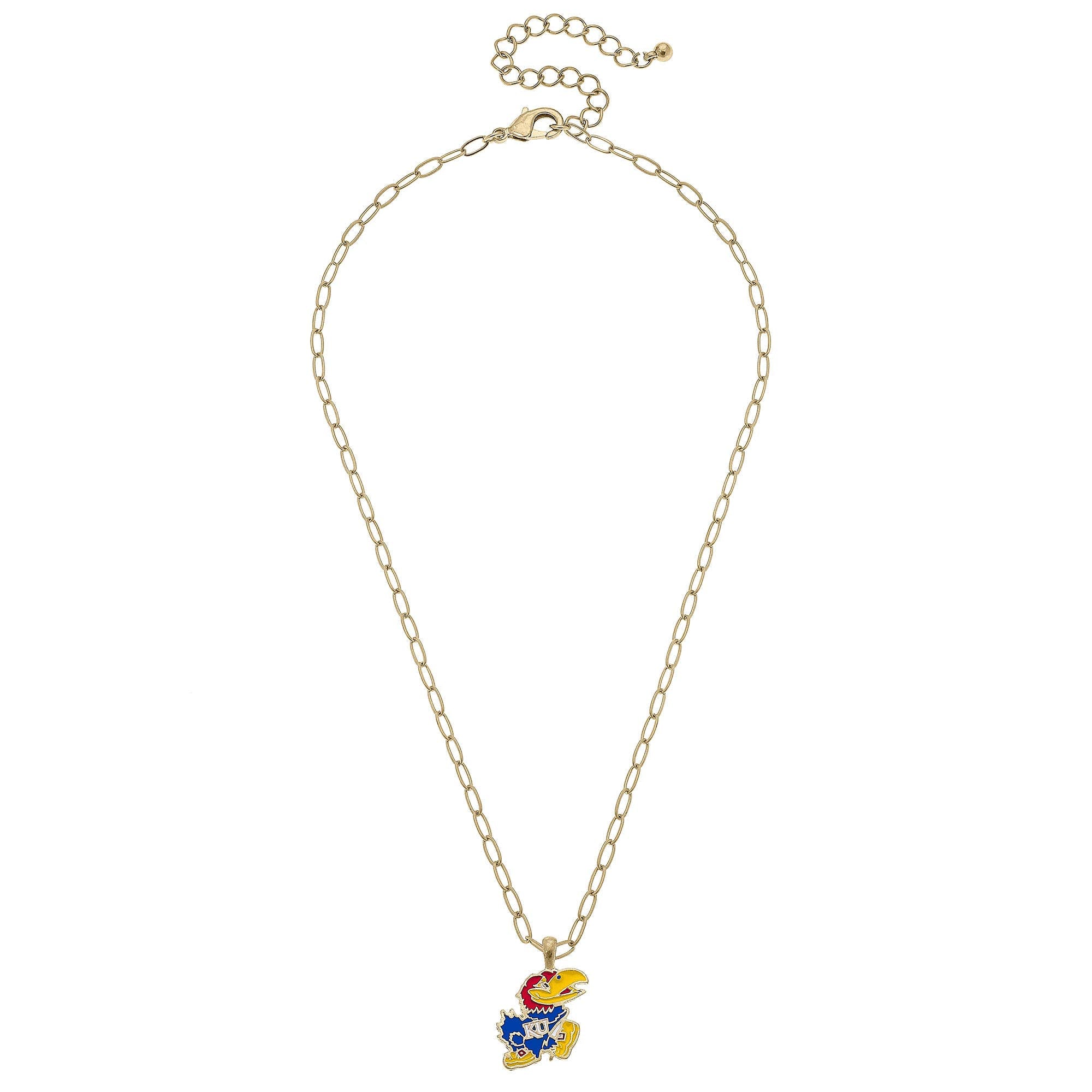 Kansas Jayhawks Enamel Pendant Necklace in Shiny Gold