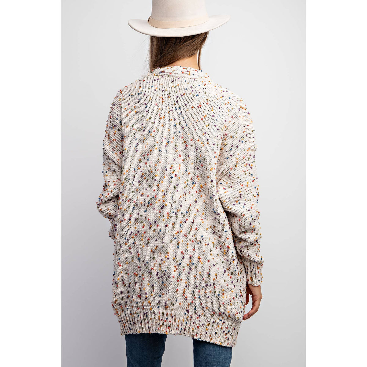 CARDIGAN W RAINBOW POPCORN SPECKLES