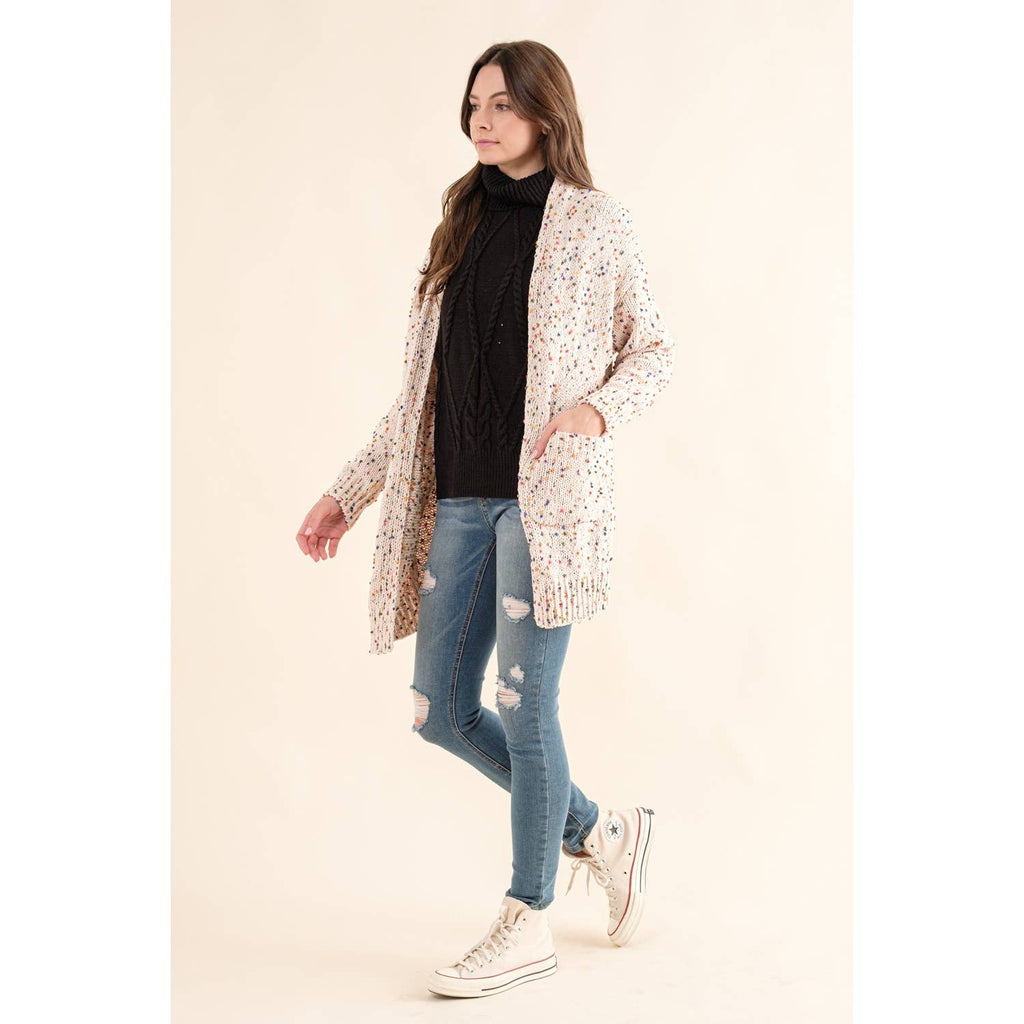 CARDIGAN W RAINBOW POPCORN SPECKLES