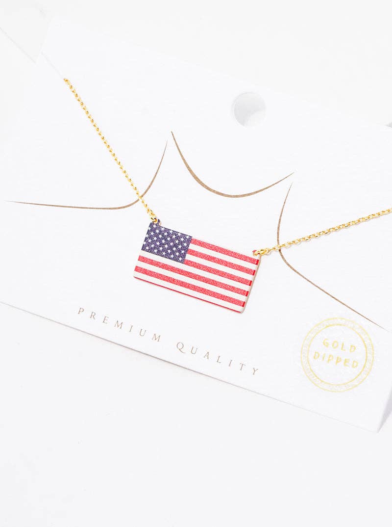 18K Gold Dipped Us Flag Printed Pendant Necklace