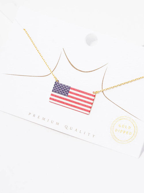 18K Gold Dipped Us Flag Printed Pendant Necklace