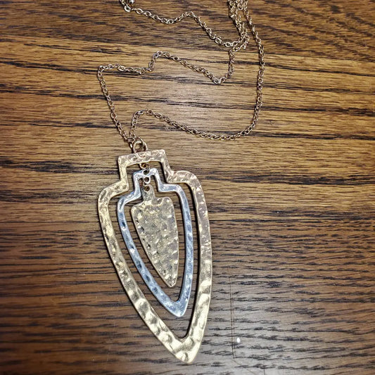 Two Tone Tri layer Arrowhead Necklace 30". Go Chiefs!