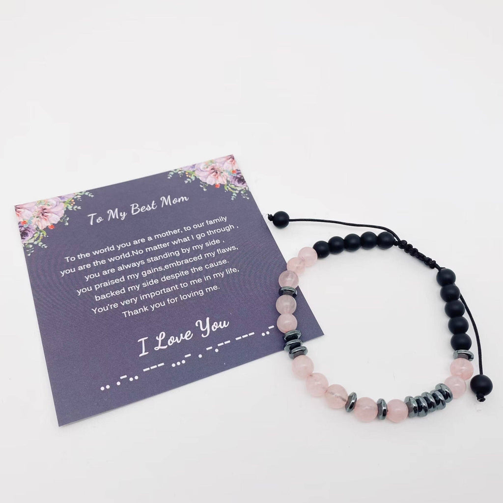 “I Love You” Morse Code Pink Crystal Beaded Bracelets - CS