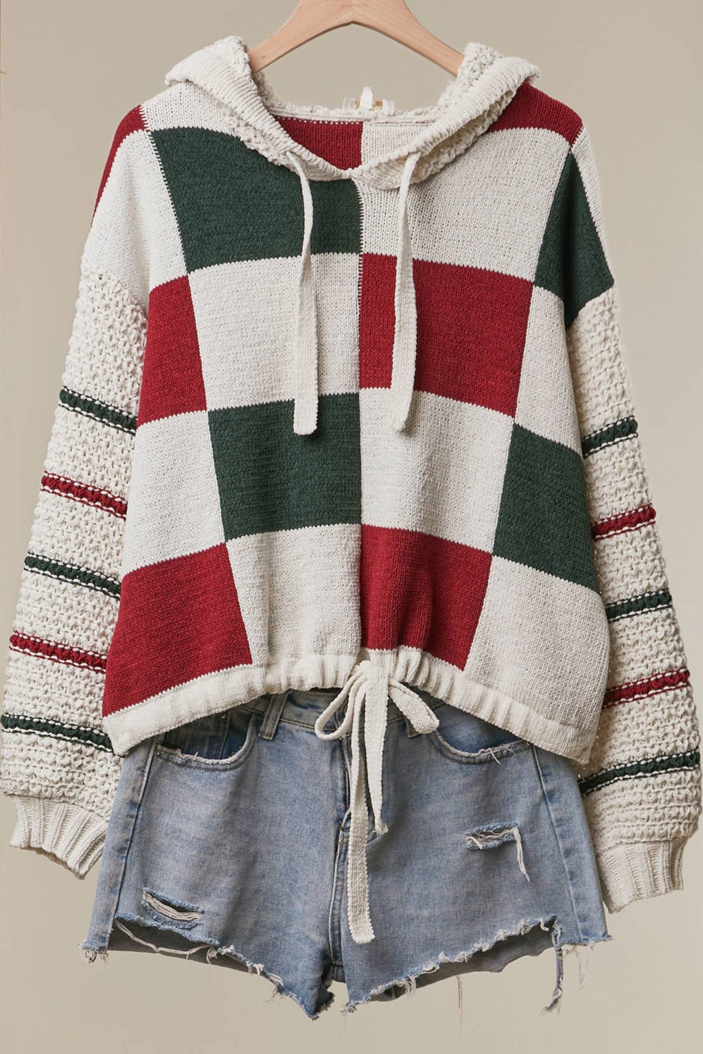 Colorblock Hooded Knit Sweater