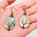 Tree of Life Wrapped Shell Drop-Shaped Charm Earrings