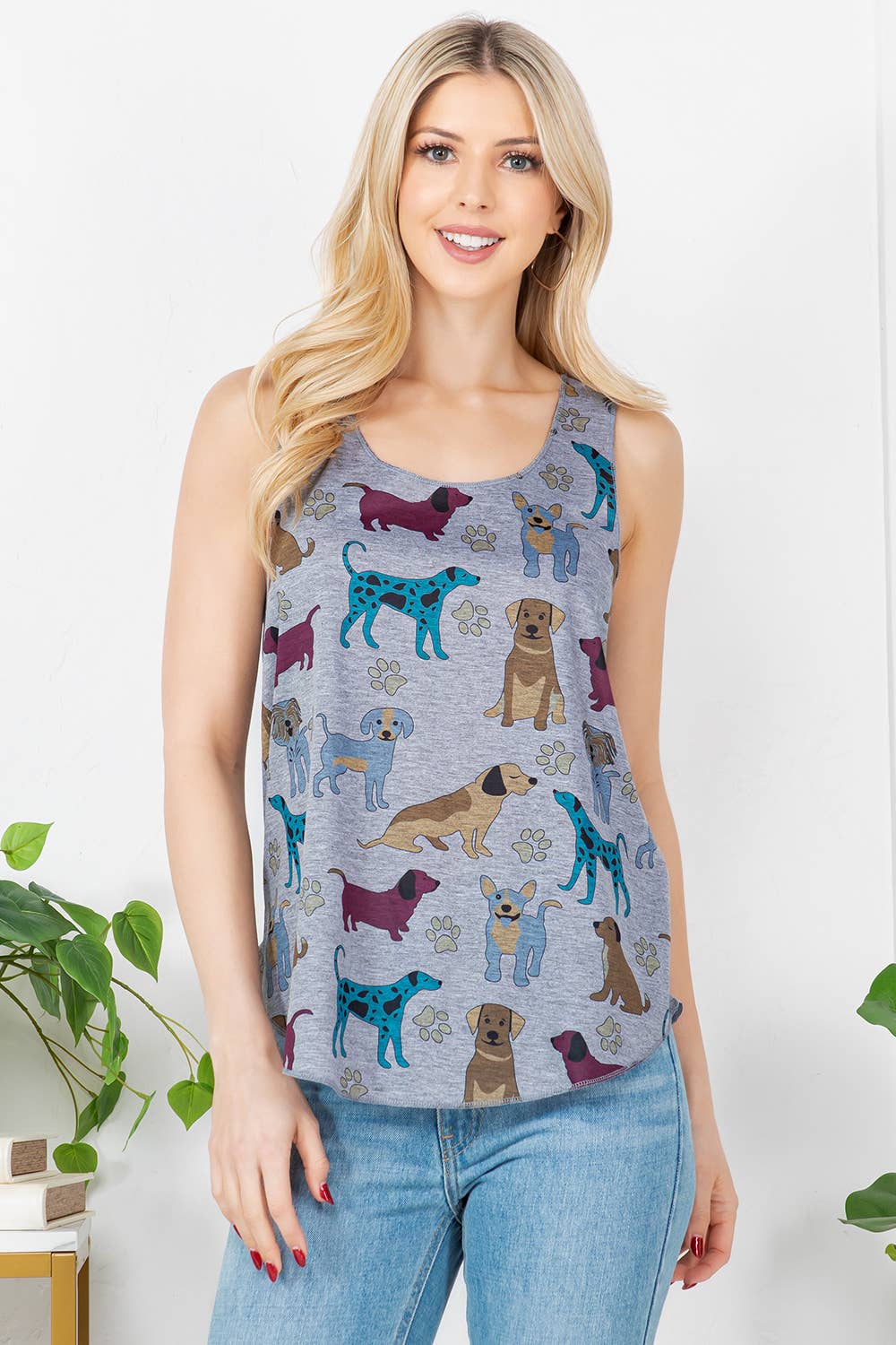 Colorful Dog Print Graphic Tank Top