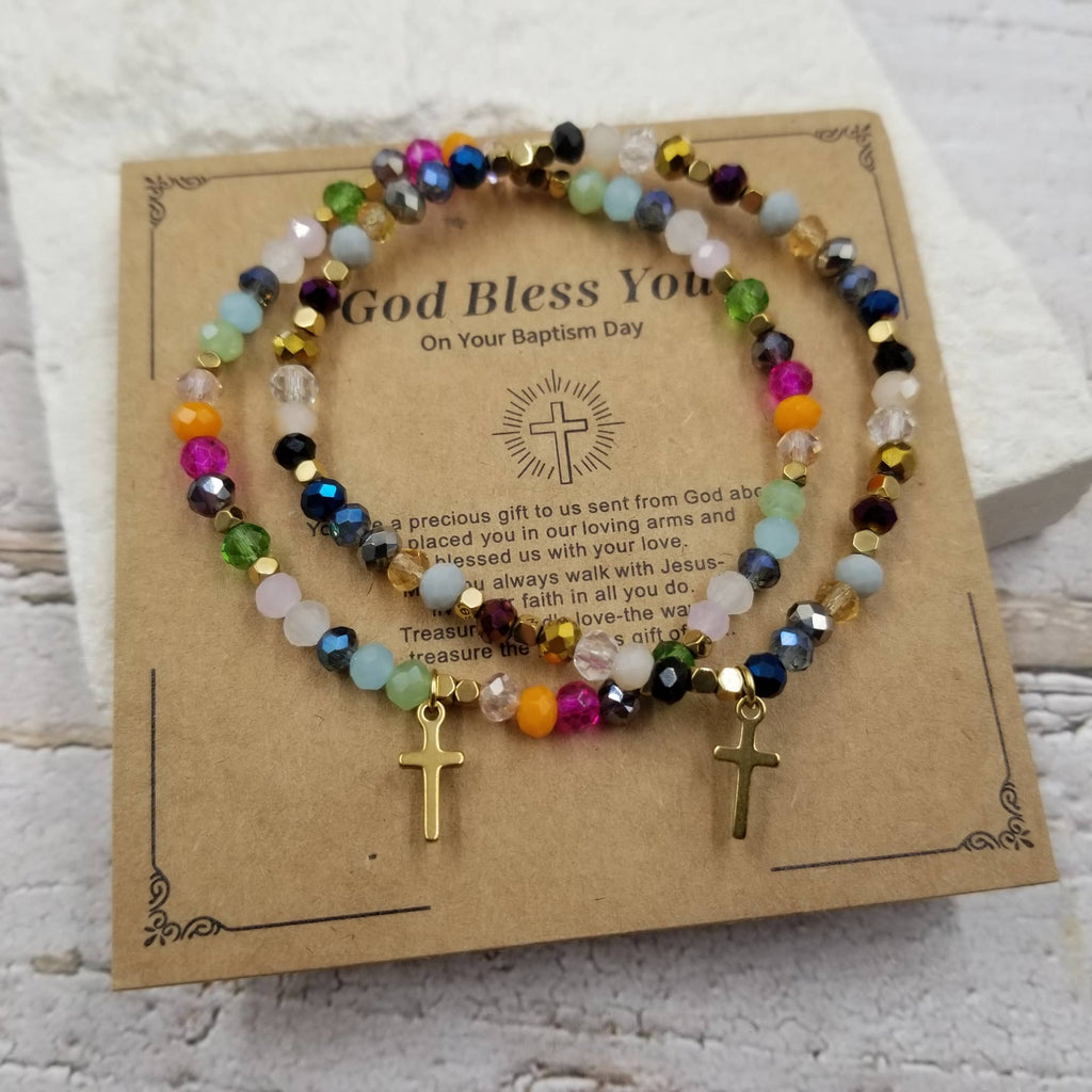 Colorful Crystal Cross Bracelet With Easter Card