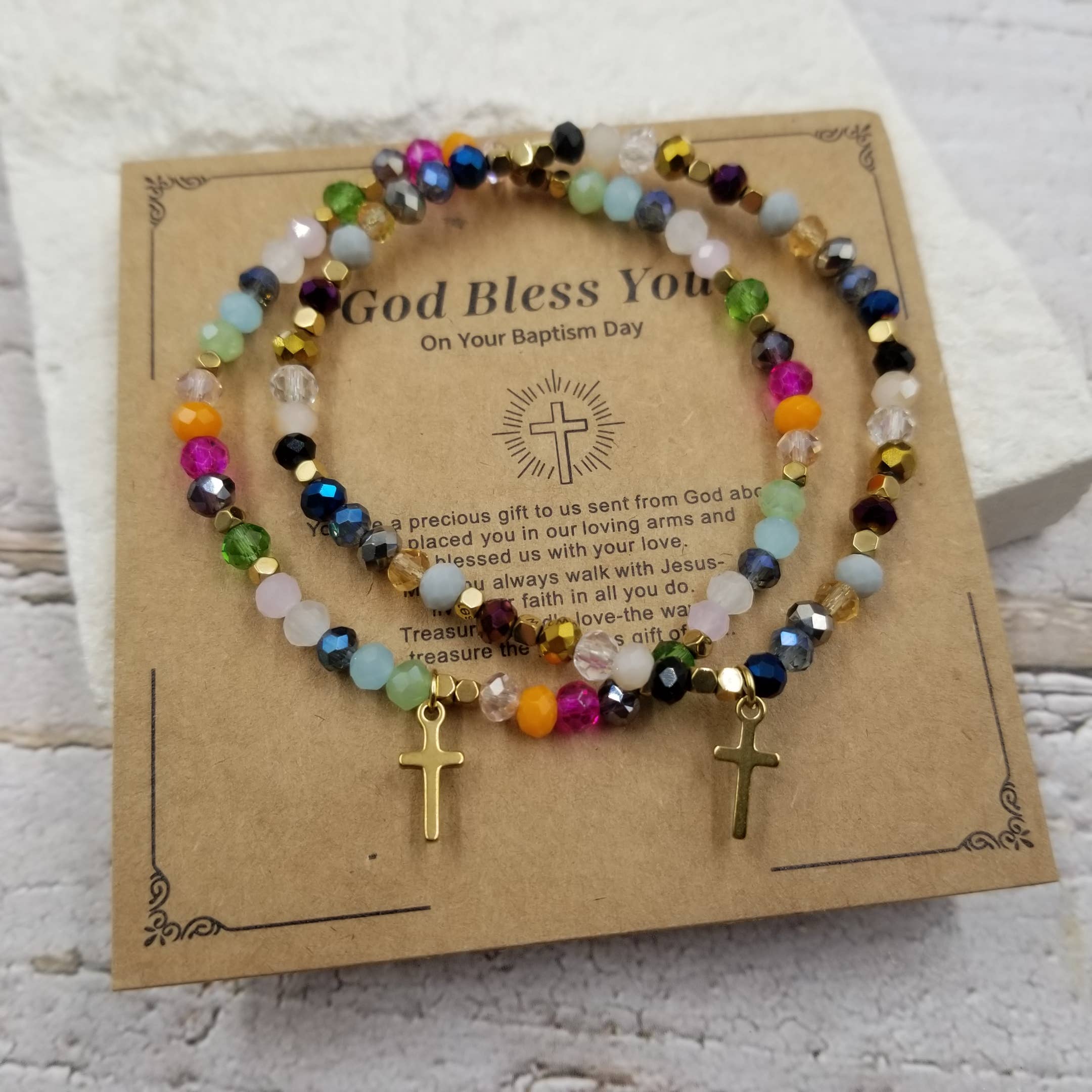 Colorful Crystal Cross Bracelet With Easter Card