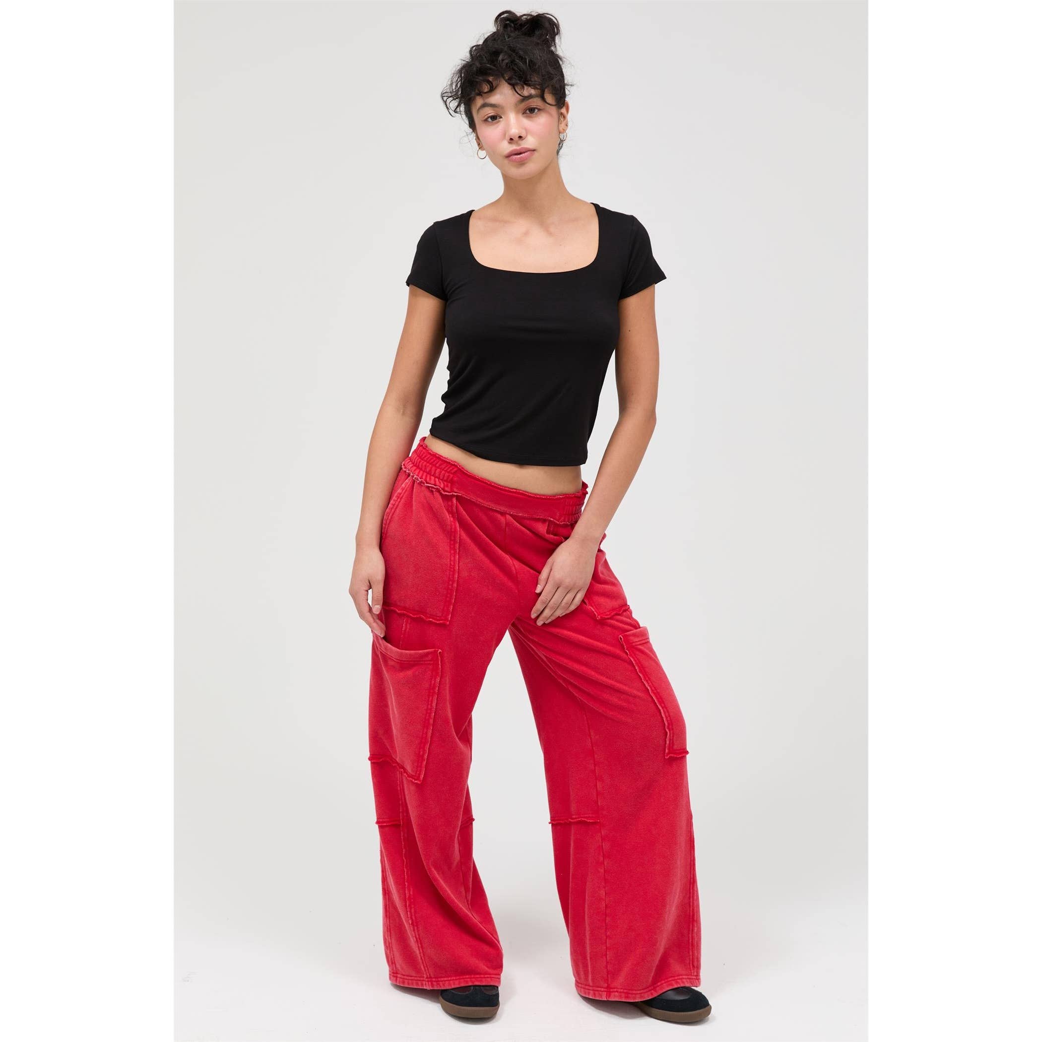 Mineral Wash Wide Leg Cargo Pants