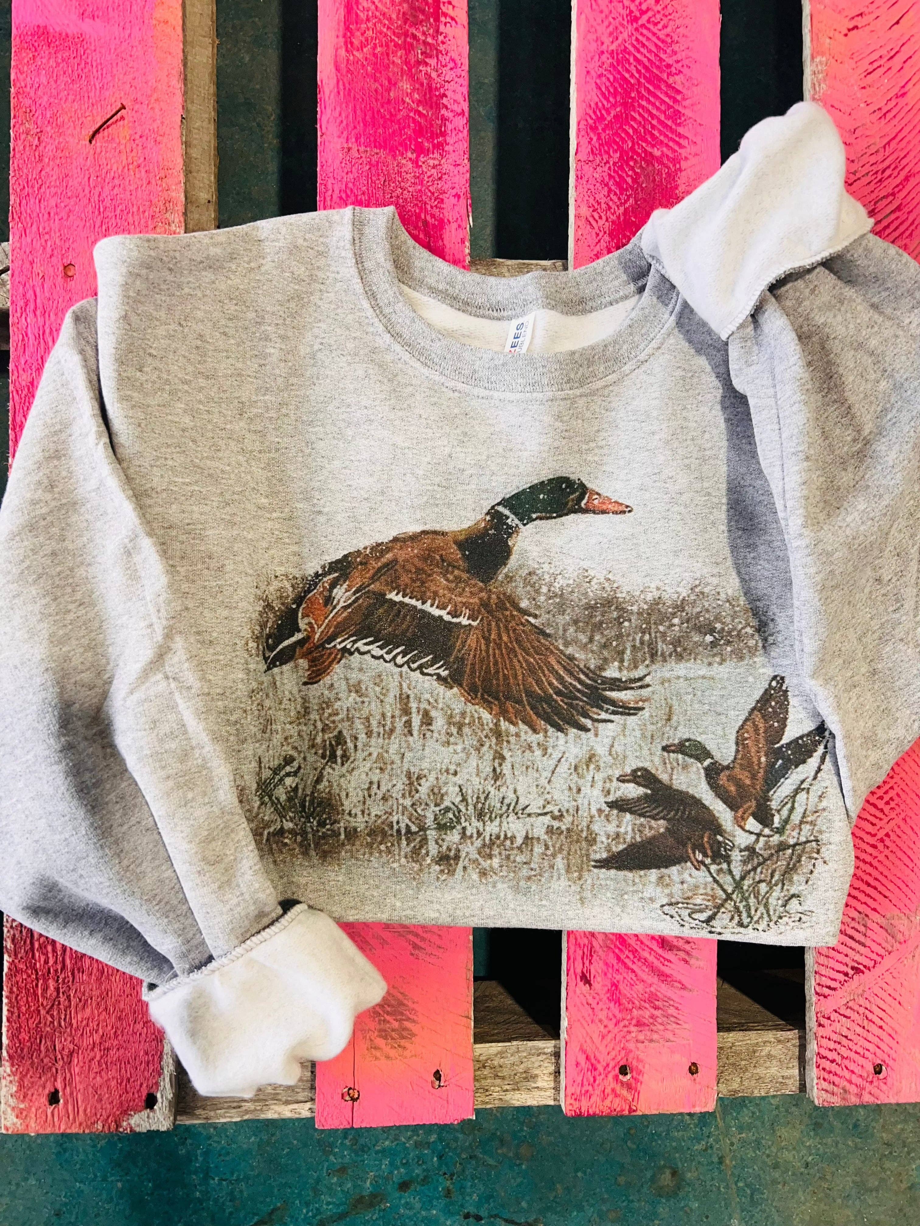 Grey Retro Flying Duck  Scene Sweatshirt