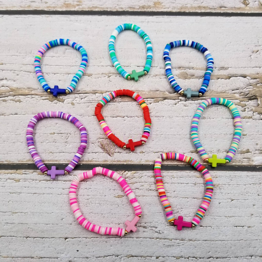 Cross Clay Kids Beaded Bracelet