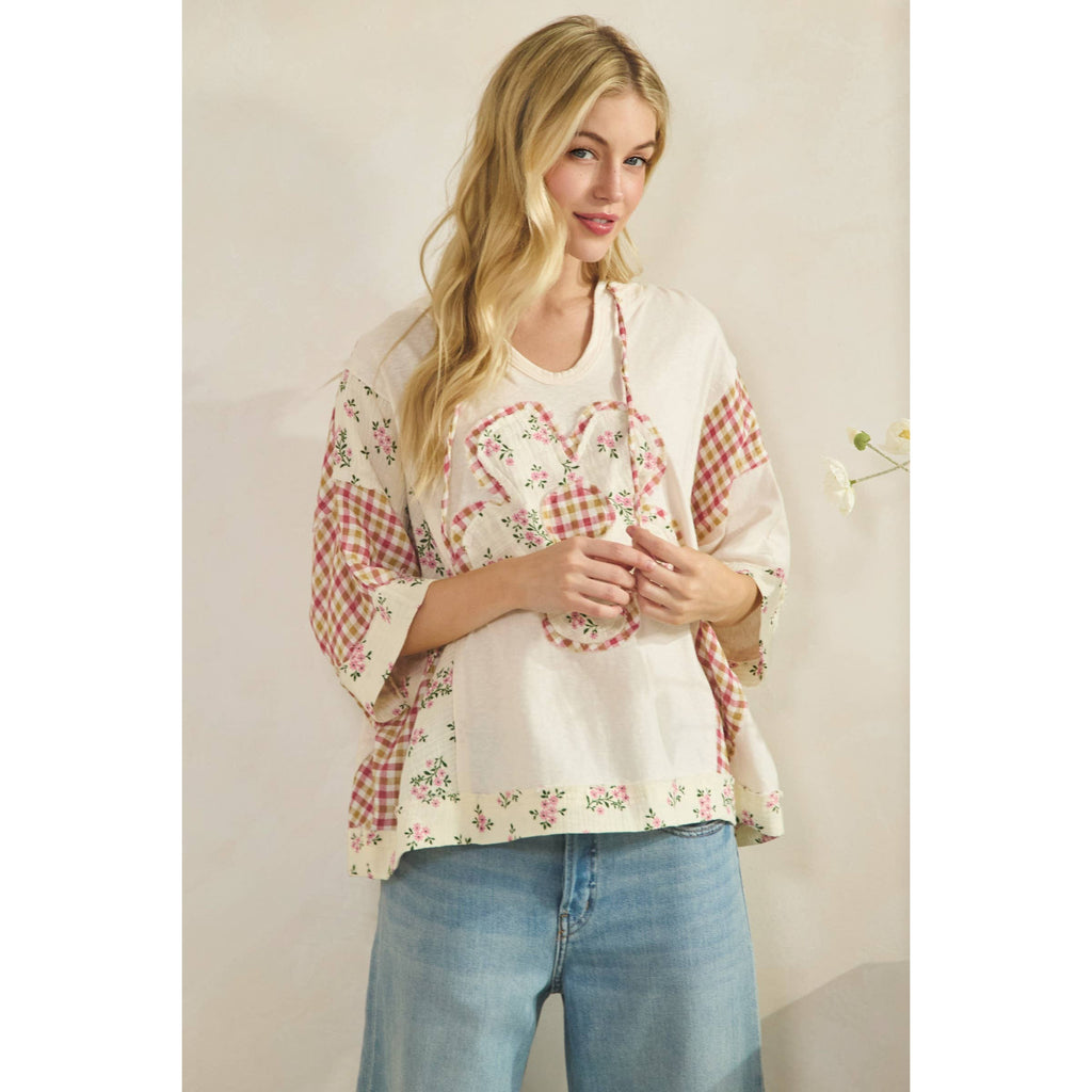 COTTON GAUZE HOODIE WITH DAISY FLORAL PATCH