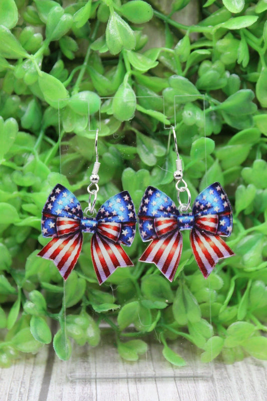 Patriotic Bow Dangle Earrings