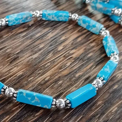 Turquoise and Sterling Silver  Stretchy Beaded Bracelet