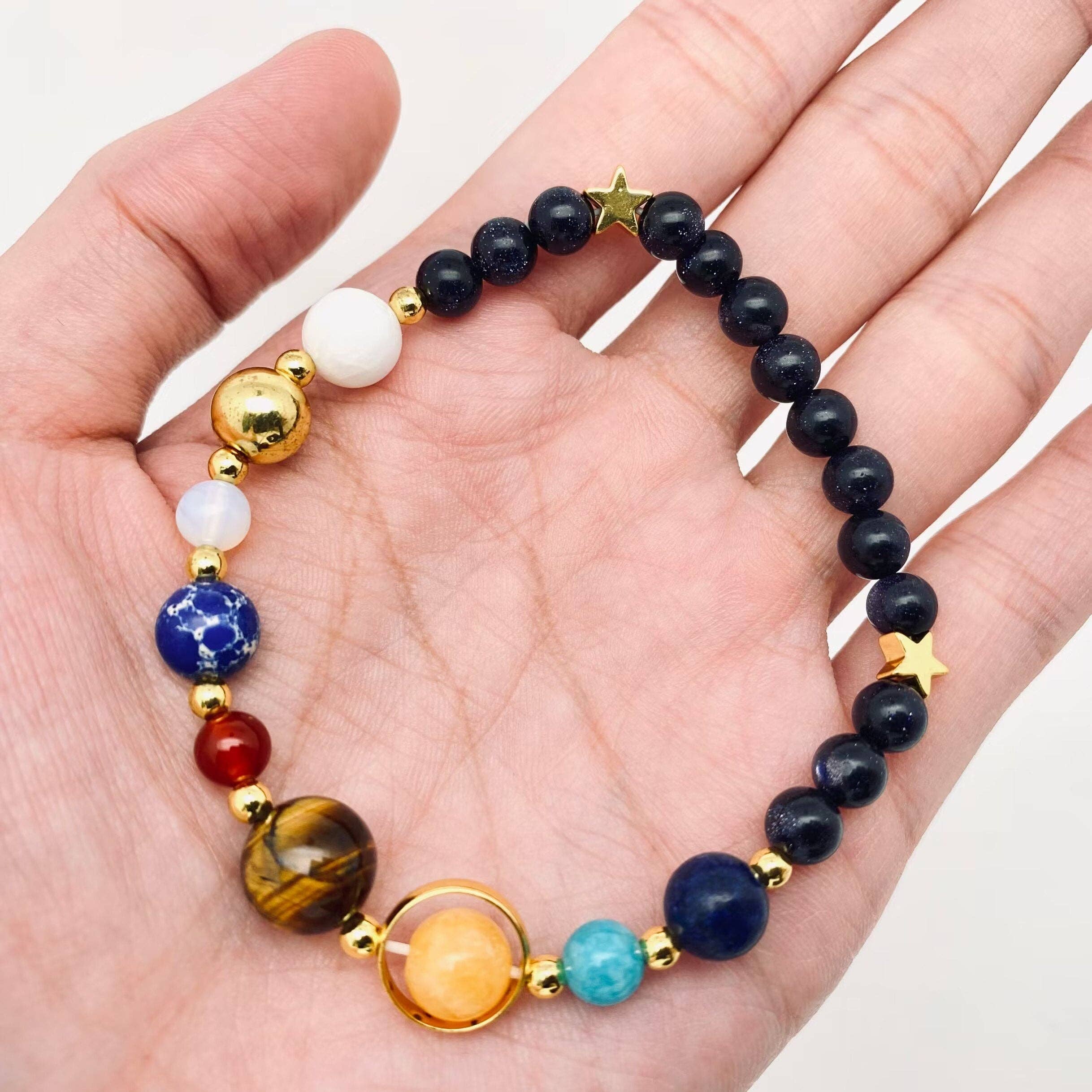 Galaxy Solar System Natural Stone  Beaded Bracelet