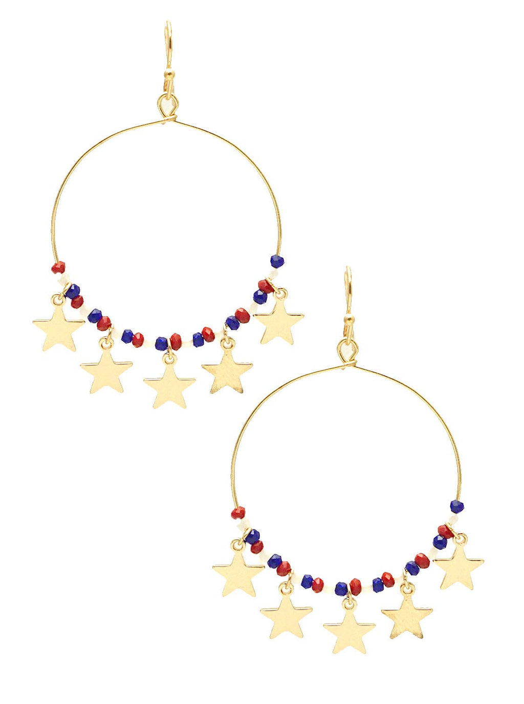 Metal Wire Dangle Earrings with USA Beads & Star Charms