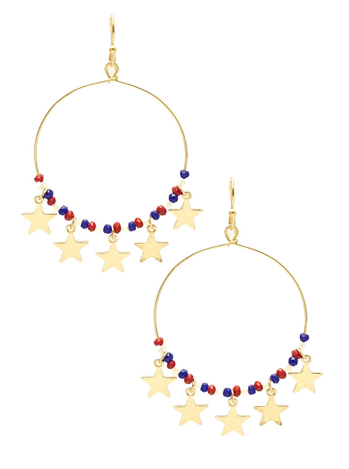 Metal Wire Dangle Earrings with USA Beads & Star Charms