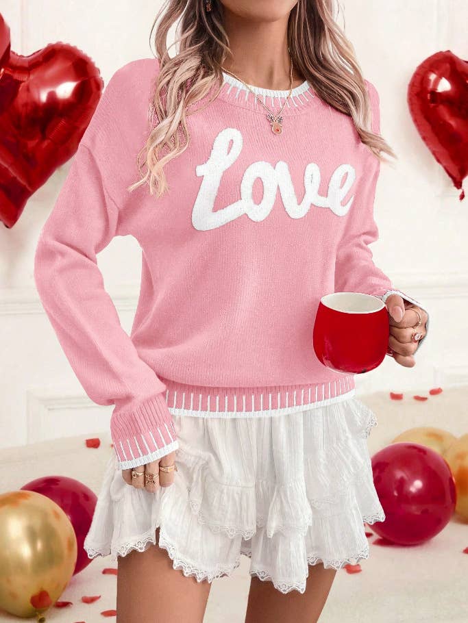 Valentine Love Chenille Letter Graphic Sweater