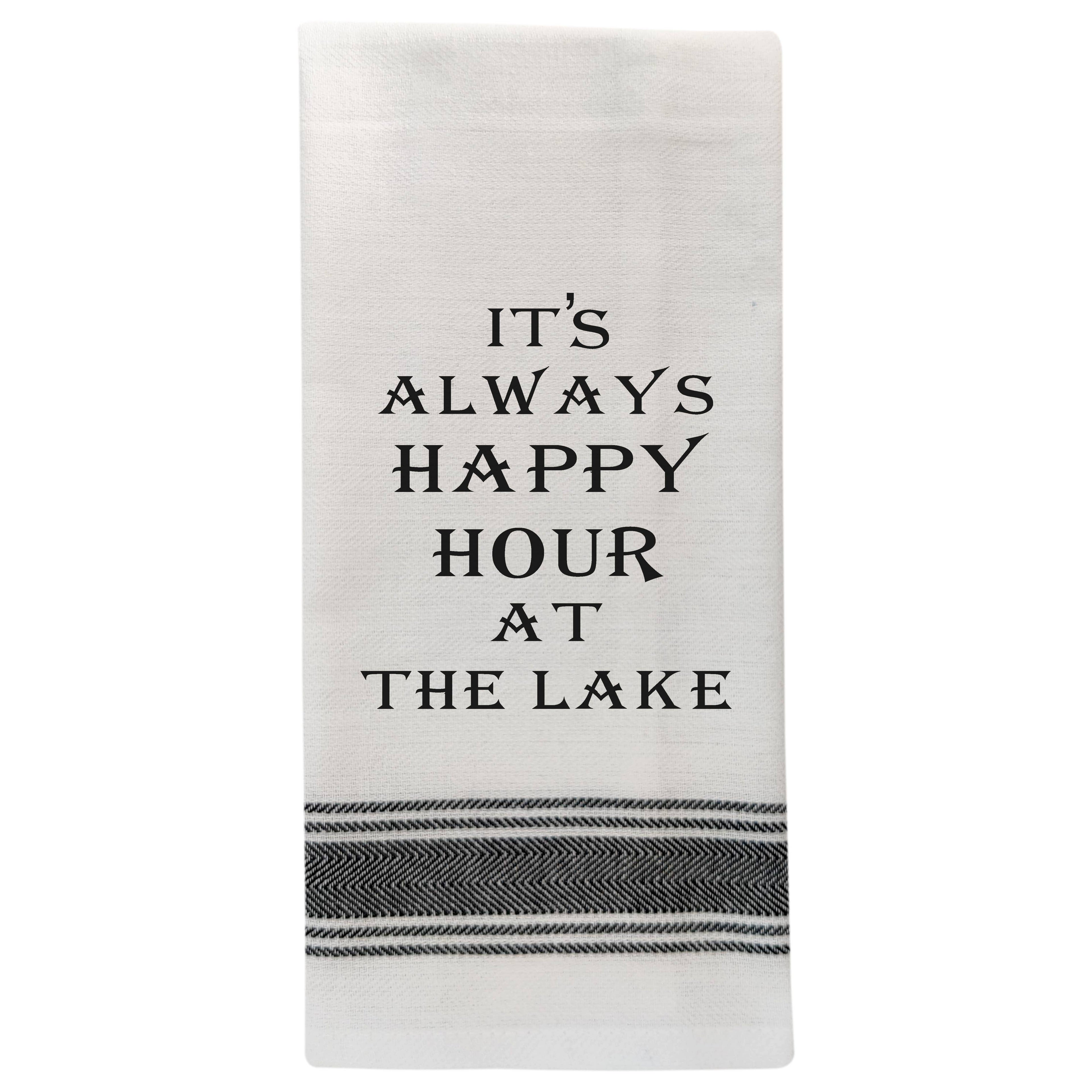 White Kitchen Towel "It's always Happy Hour..."