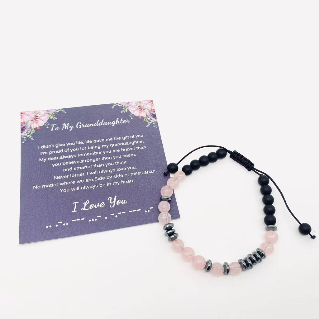 “I Love You” Morse Code Pink Crystal Beaded Bracelets - CS