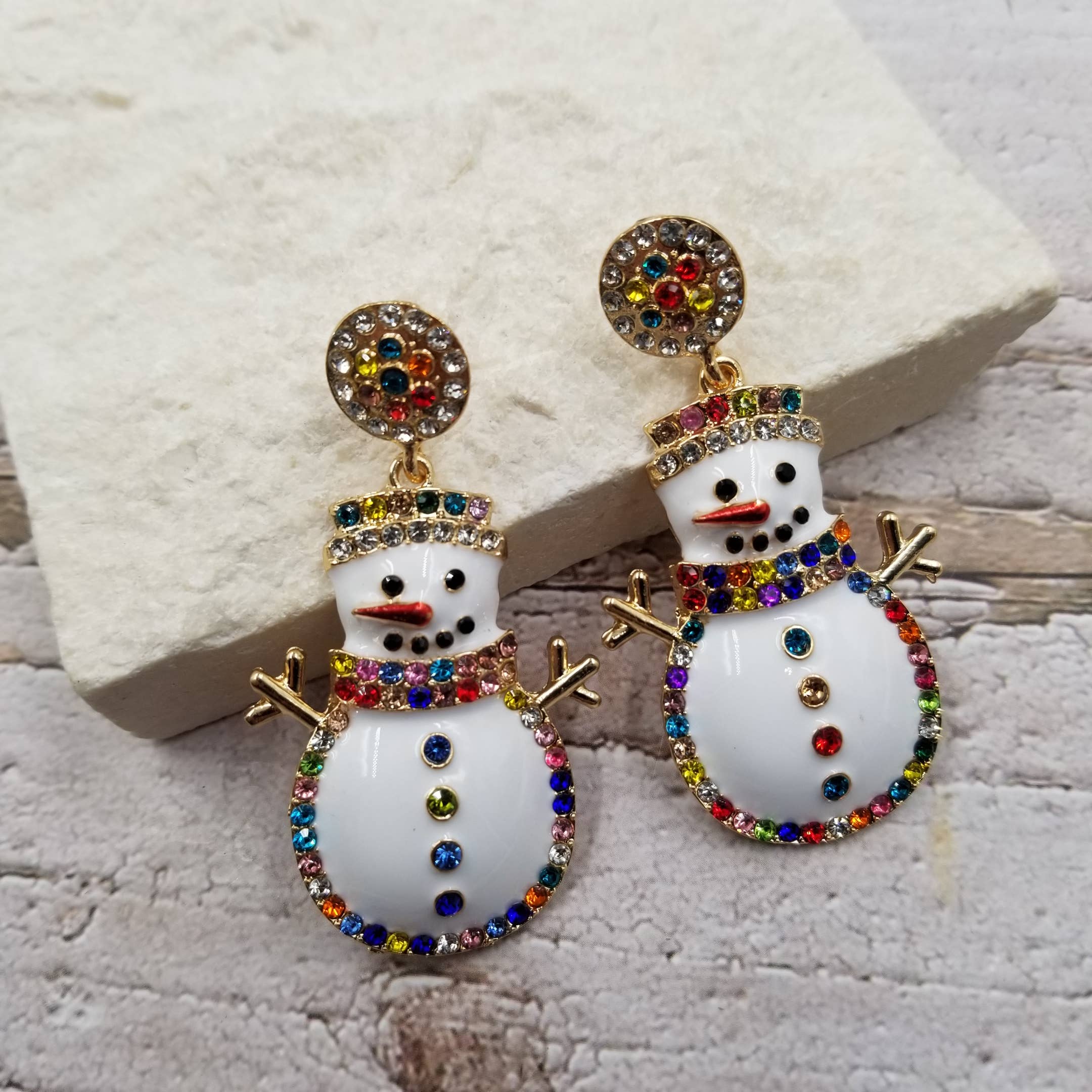 Winter Christmas Colorful Diamond Studded Snowman Earrings