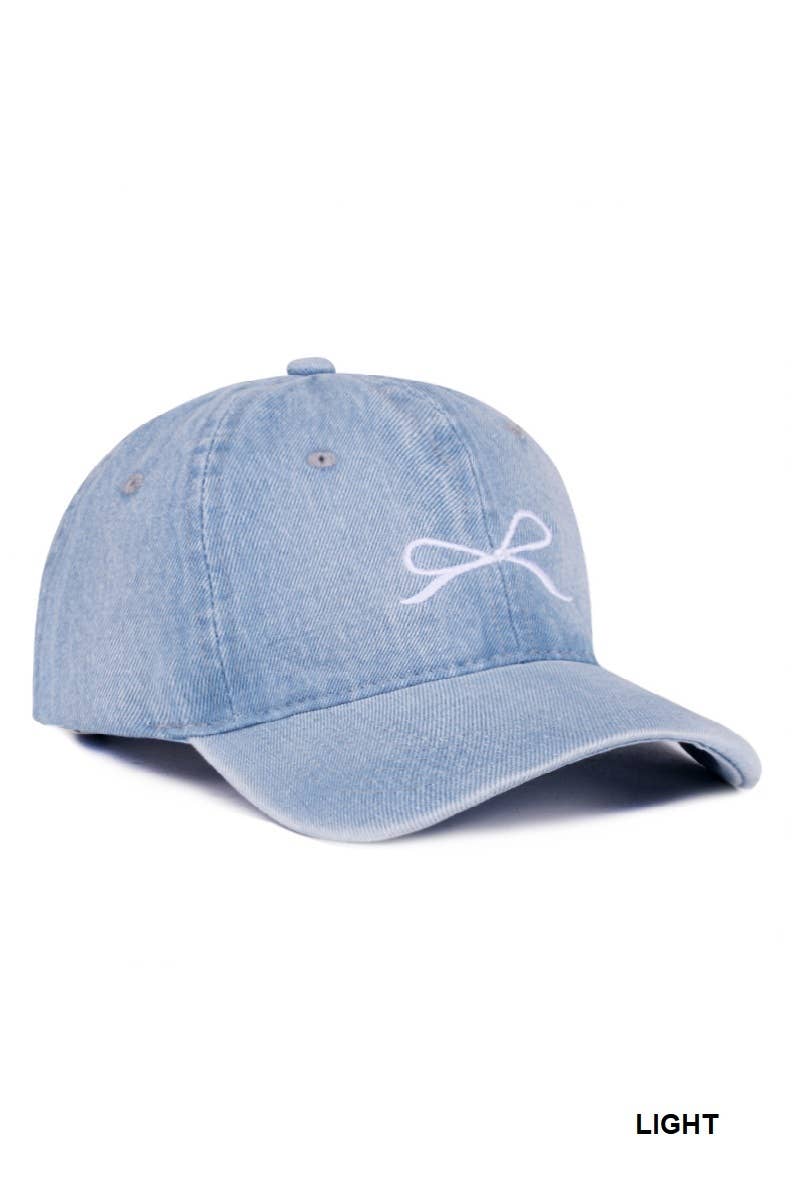 Bow Embroidery Denim Washed Cap