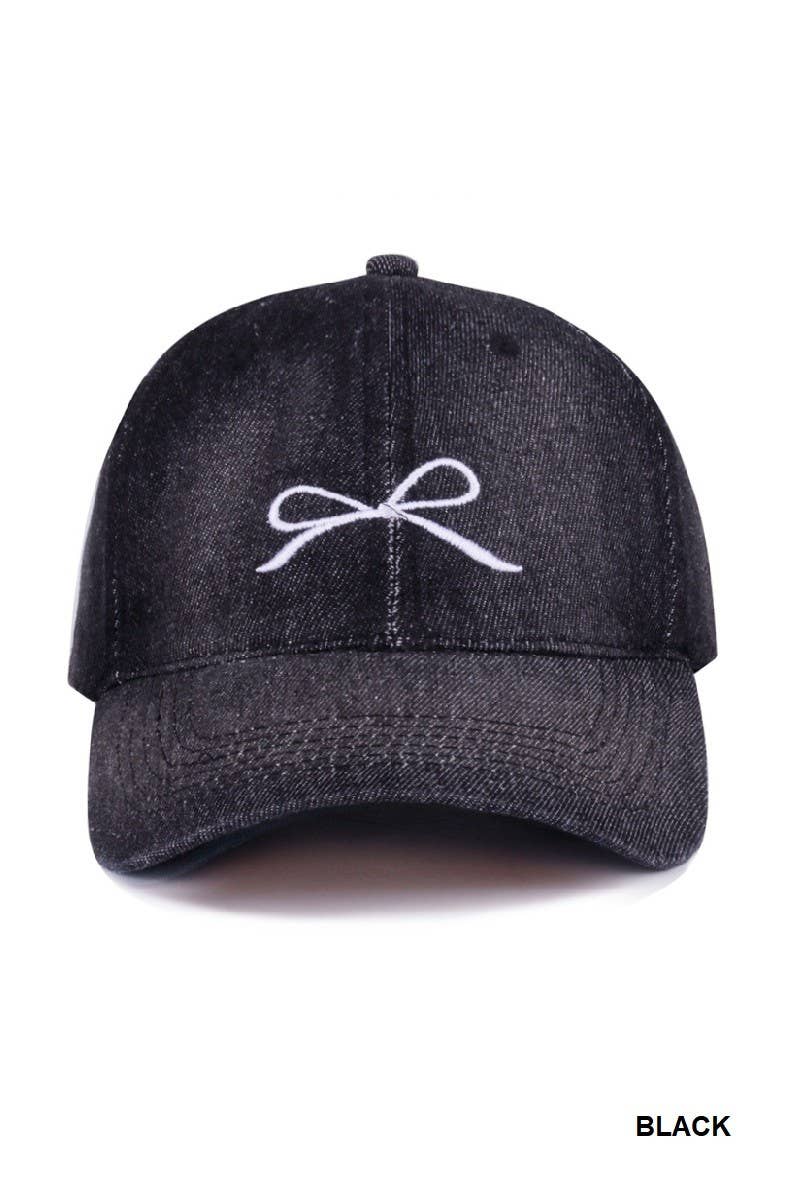 Bow Embroidery Denim Washed Cap