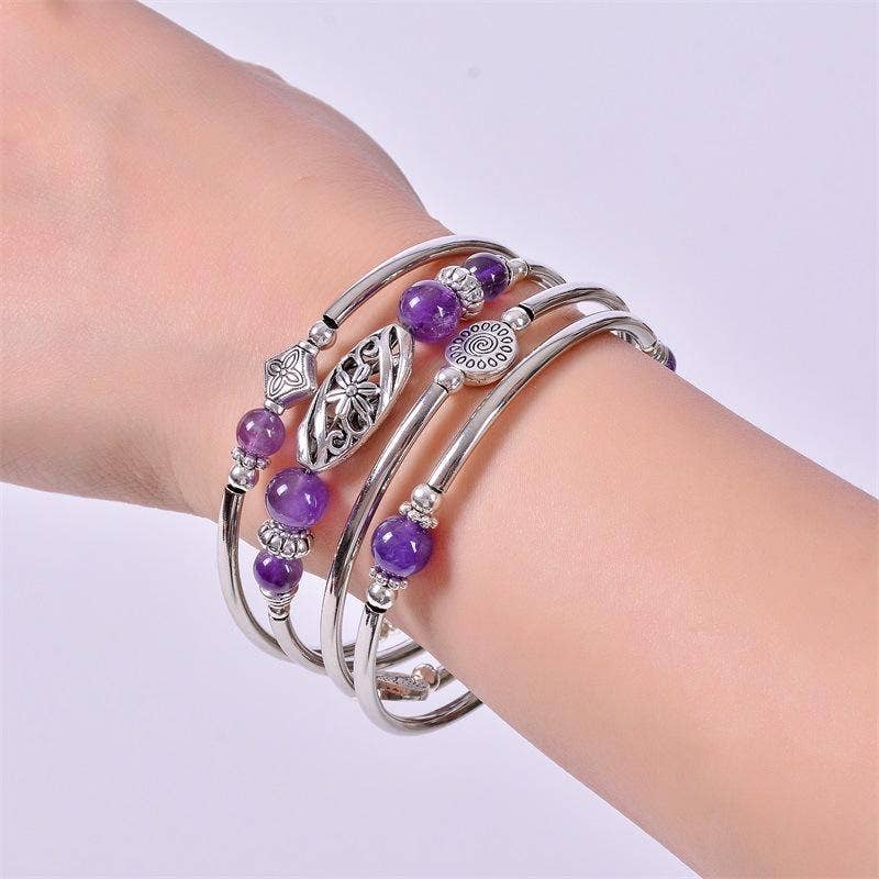 Natural Stone Wrap Beaded Bracelet Bangle