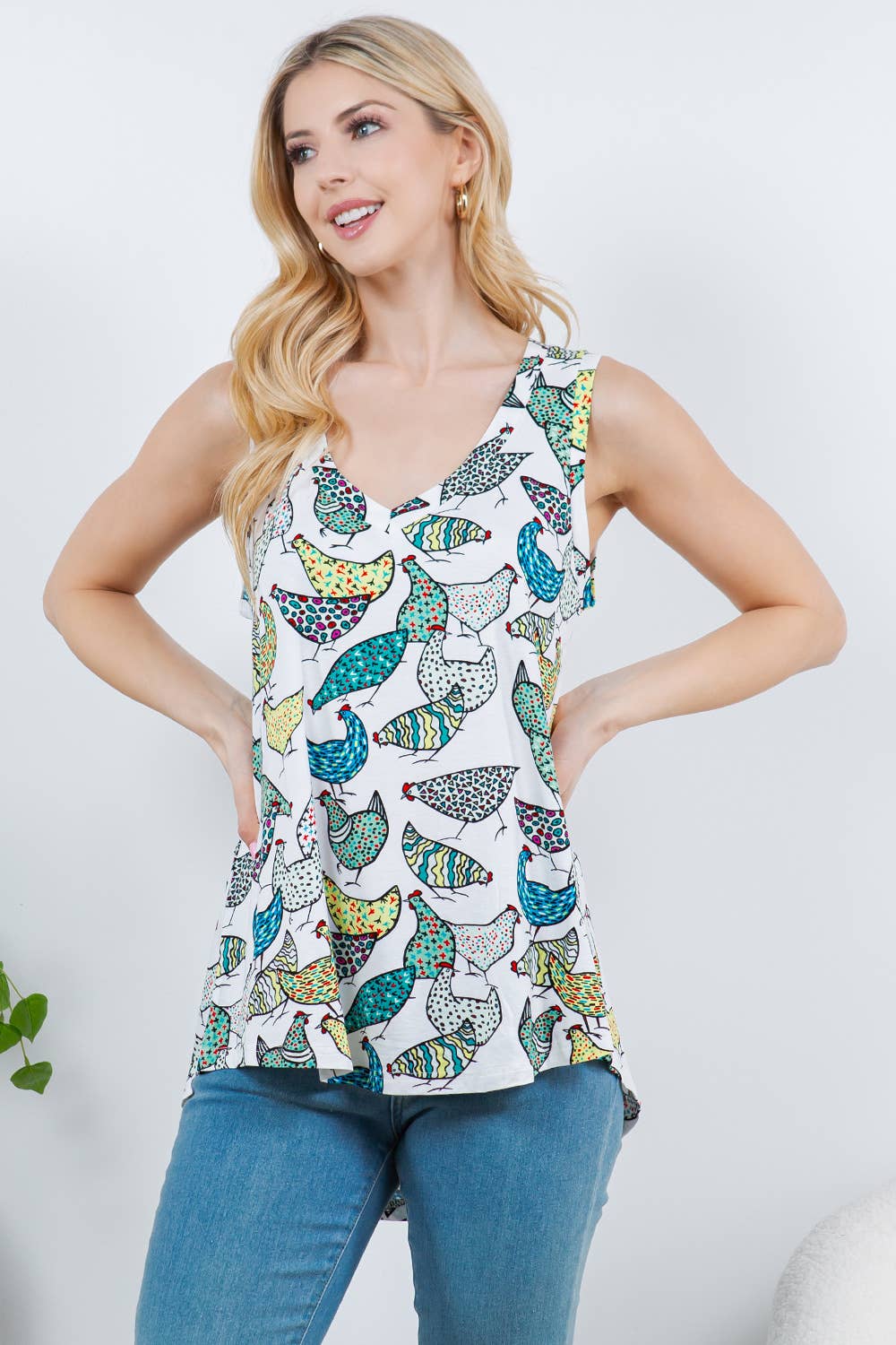 Retro Chicken V-Neck Flowy Tank Top