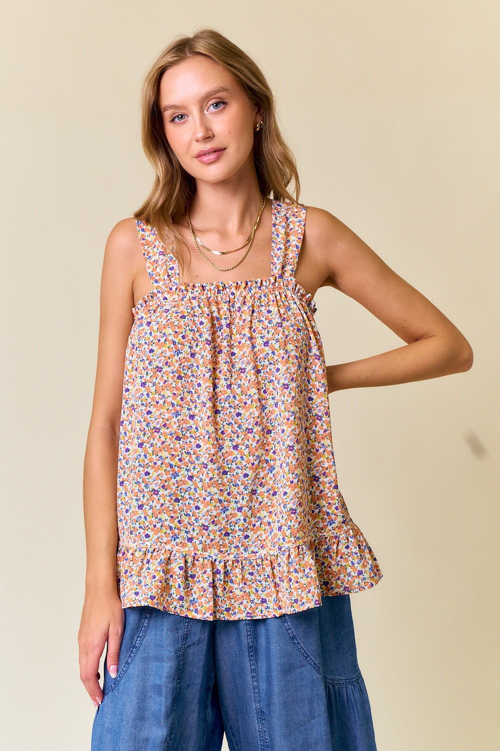 Floral Square Neck Sleeveless Top