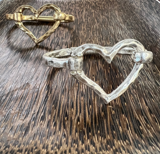 Heart Cuff Bracelet Silver or Gold