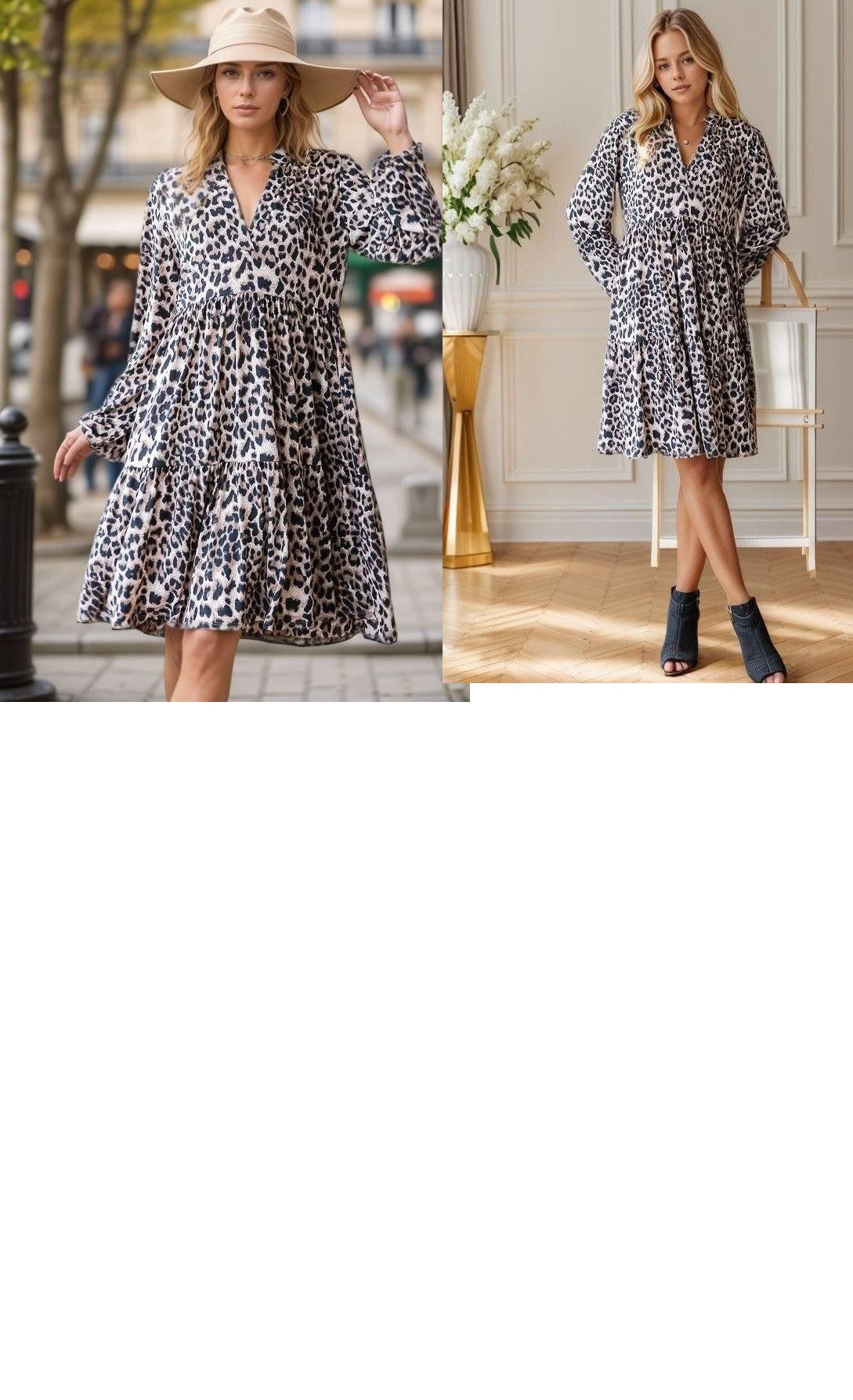 Leopard Print V Neck Tiered Dress