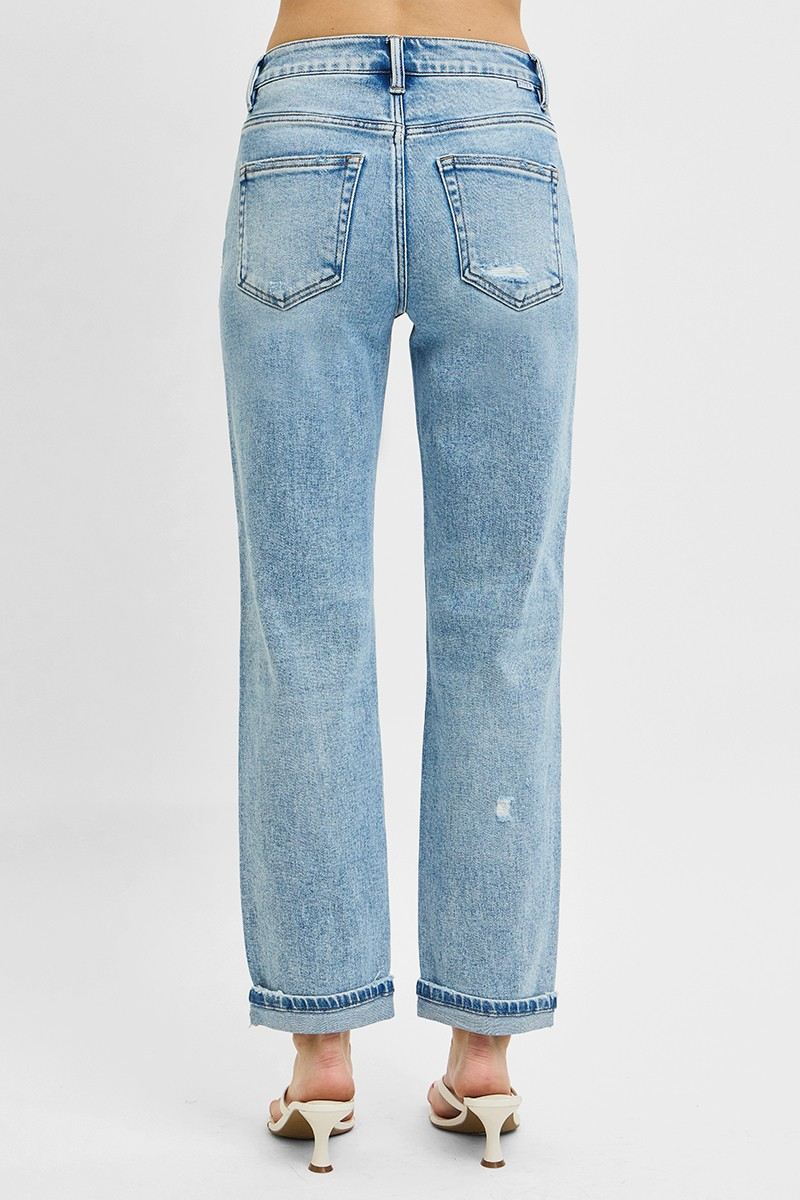 Risen High Rise Ankle Boyfriend Distressed Jeans