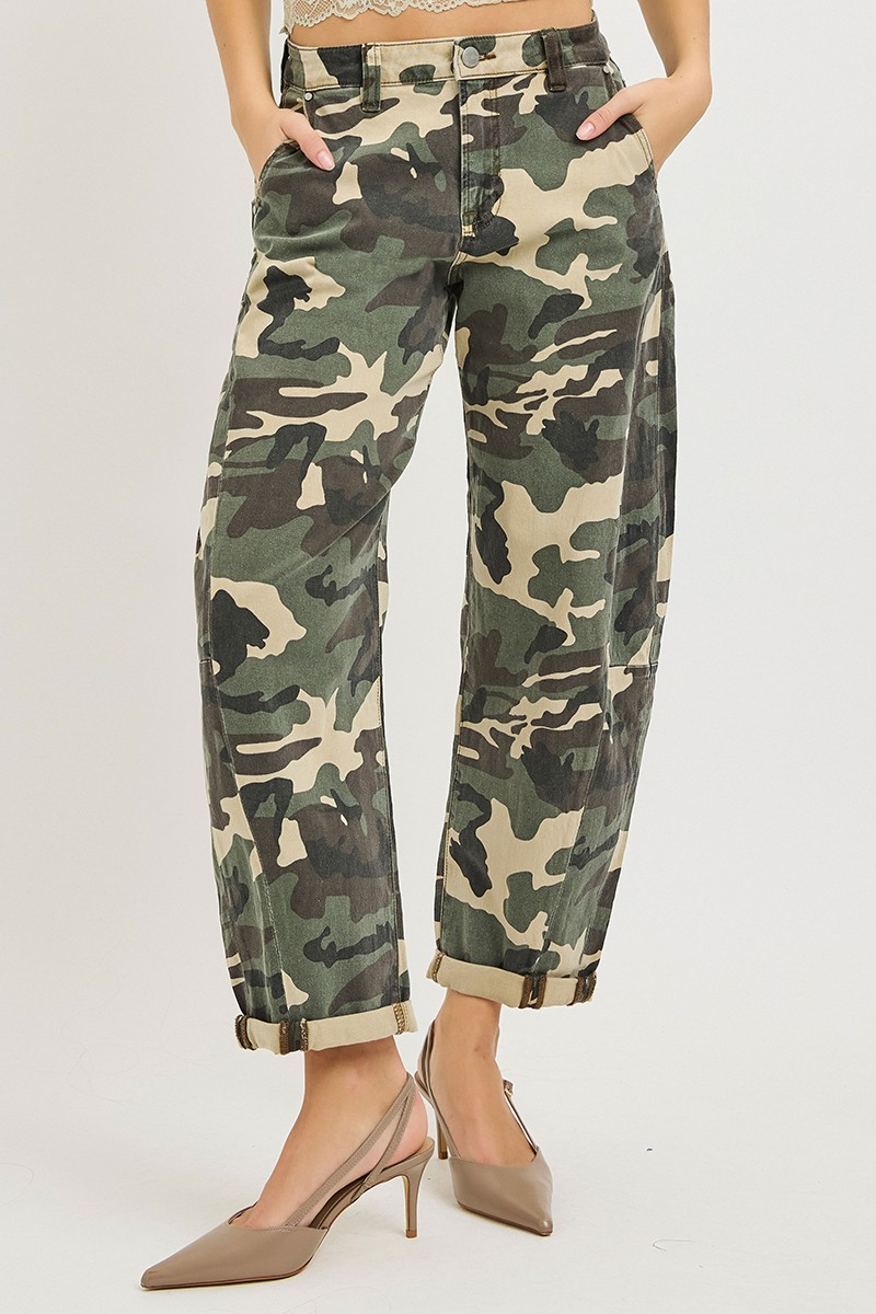 Risen Faded Camo Ankle Barrel Double Roll Up Pants