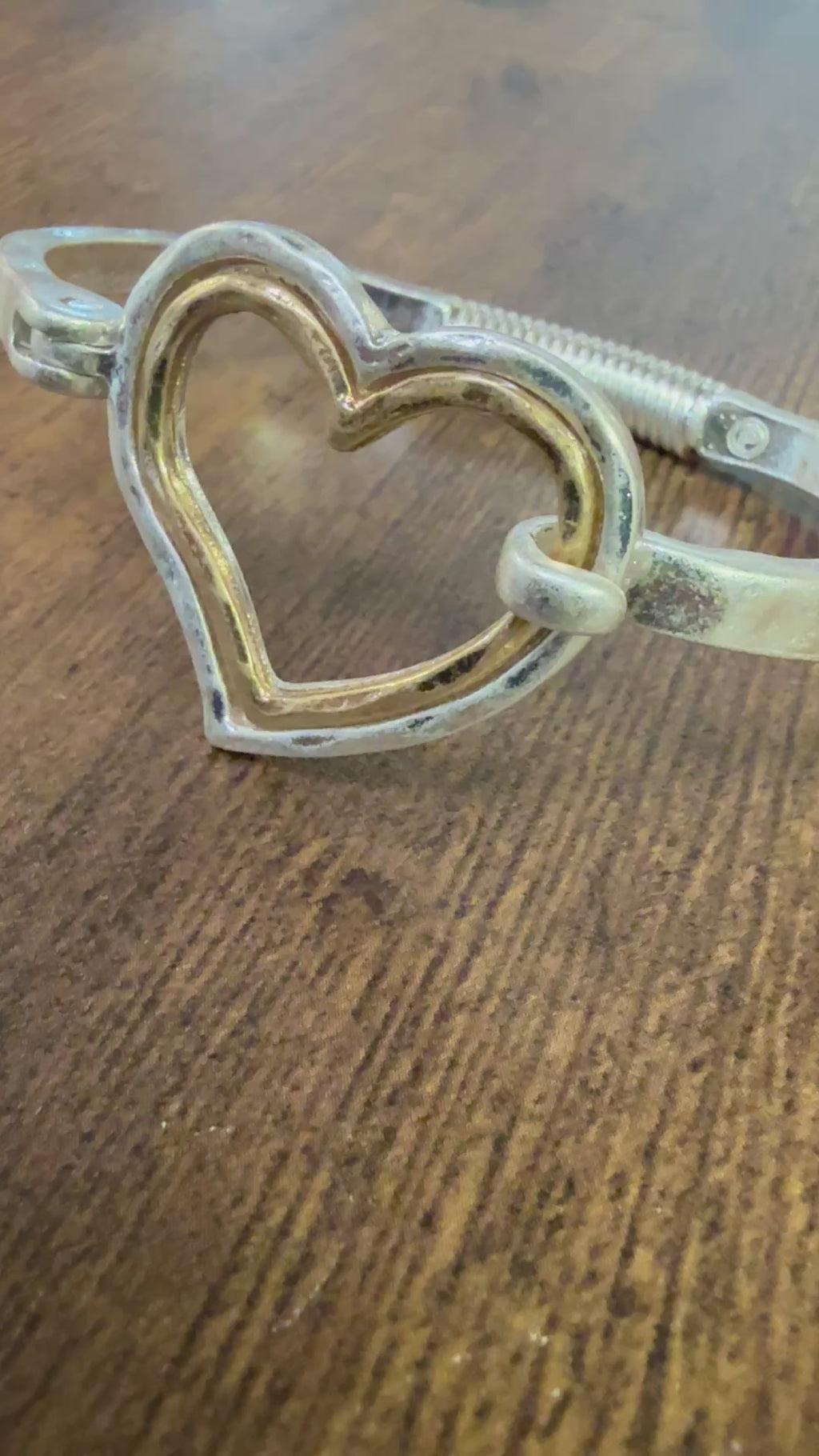 Mixed Metal Heart Cuff Bracelet -Silver/Gold