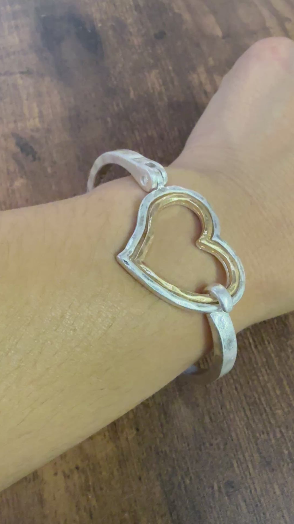 Mixed Metal Heart Cuff Bracelet -Silver/Gold