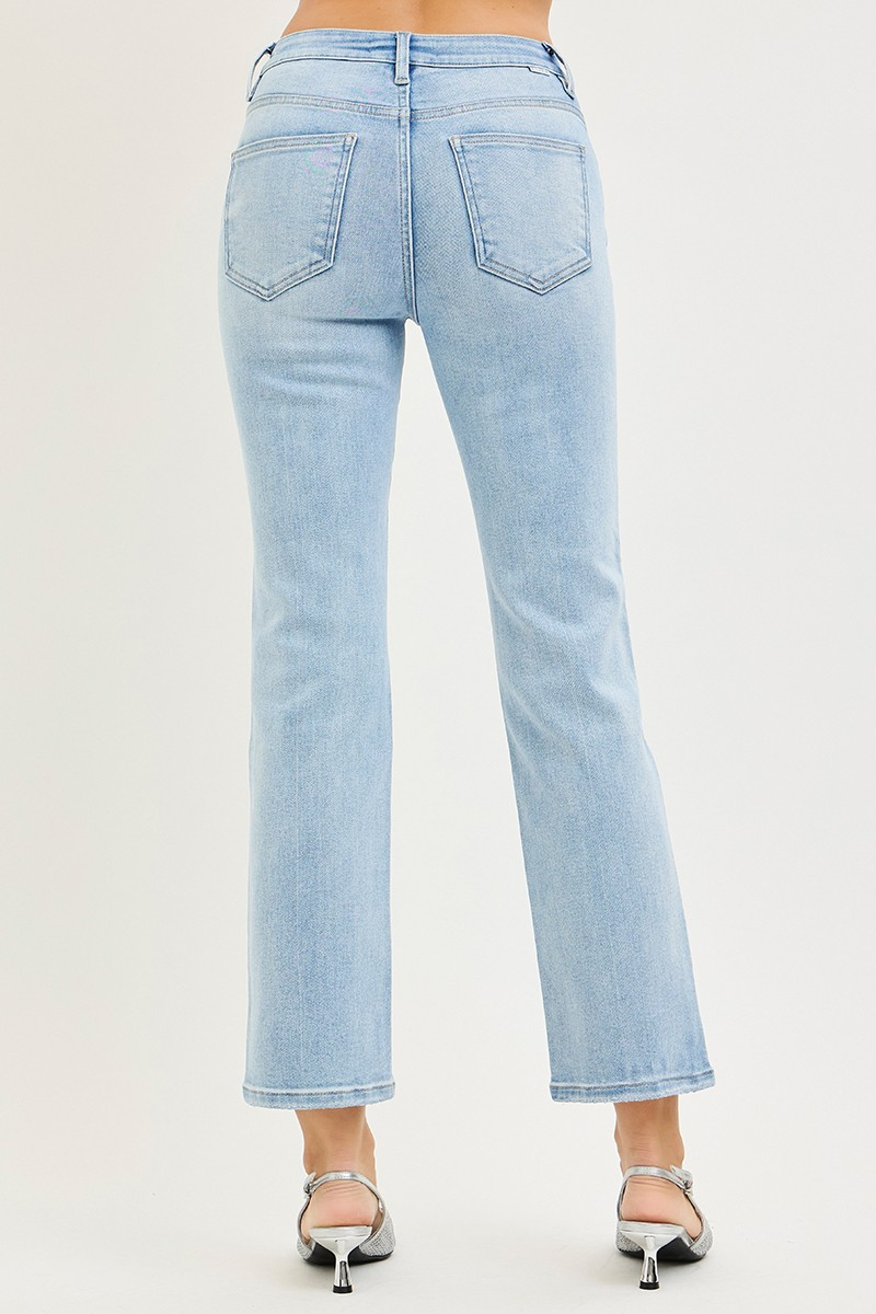 Risen Tummy Control High Rise Crop Straight Jeans Light Wash