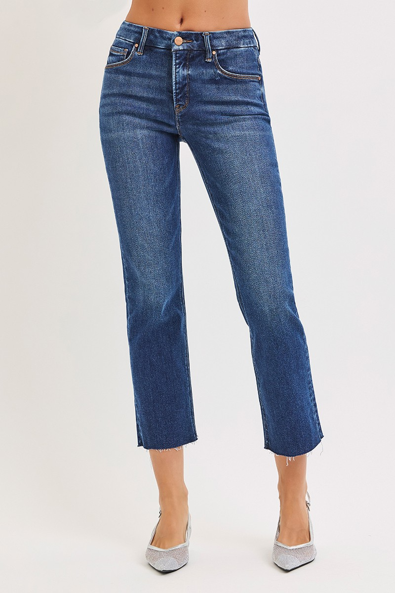 Risen High Rise Crop Straight Jeans w/ Tummy Control