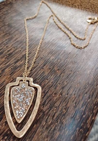 Beautiful Two Layered Druzy Quartz Arrowhead Necklace