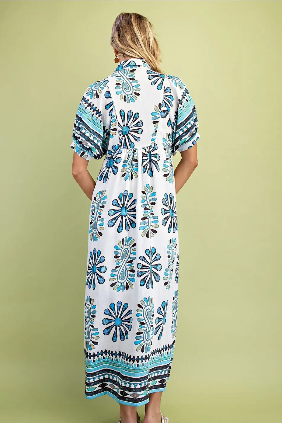 Vacation Sky Mix Blue Smocked Yoke Dress by Gigio