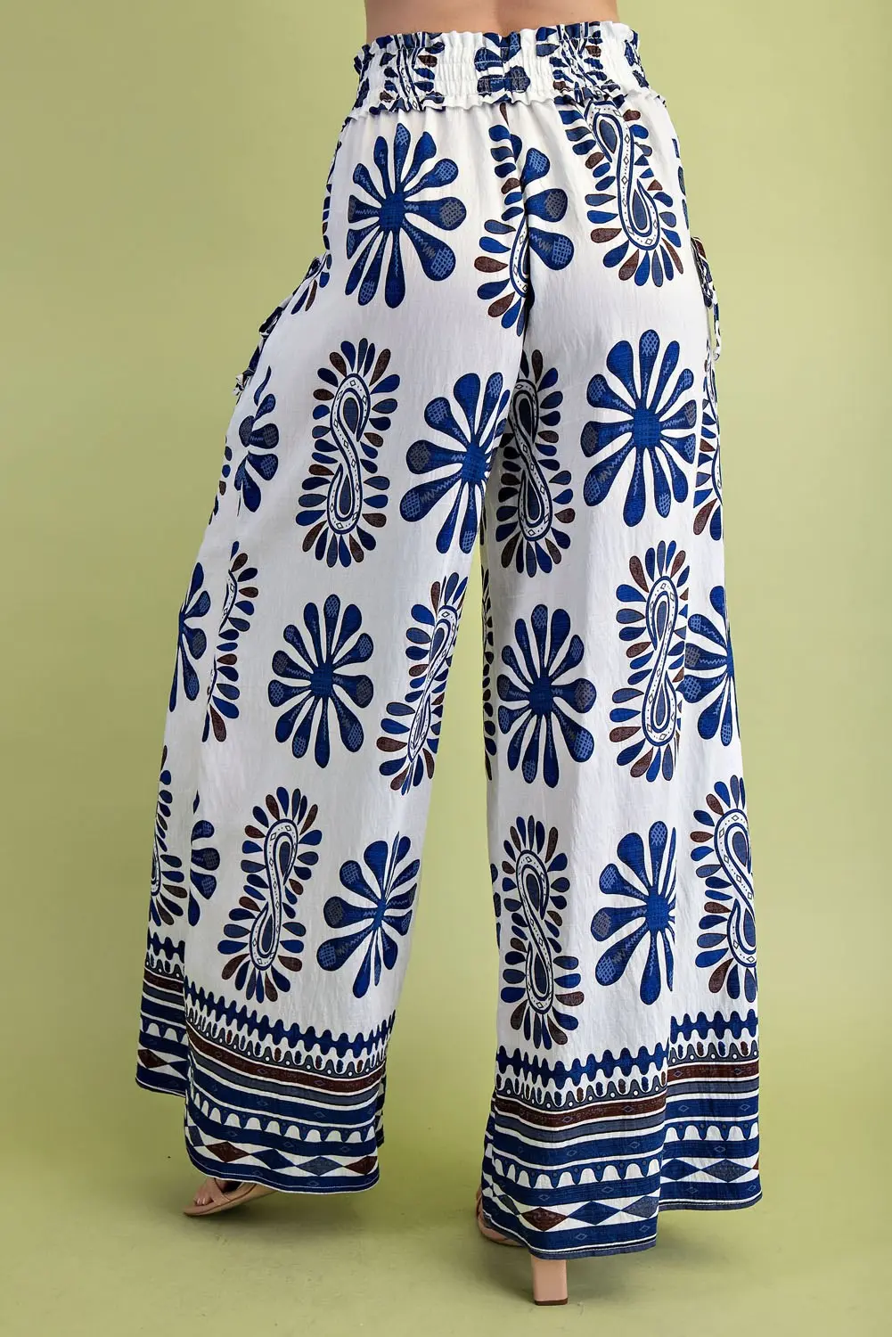 Navy Bohemian Paisley Print High Waist Pants