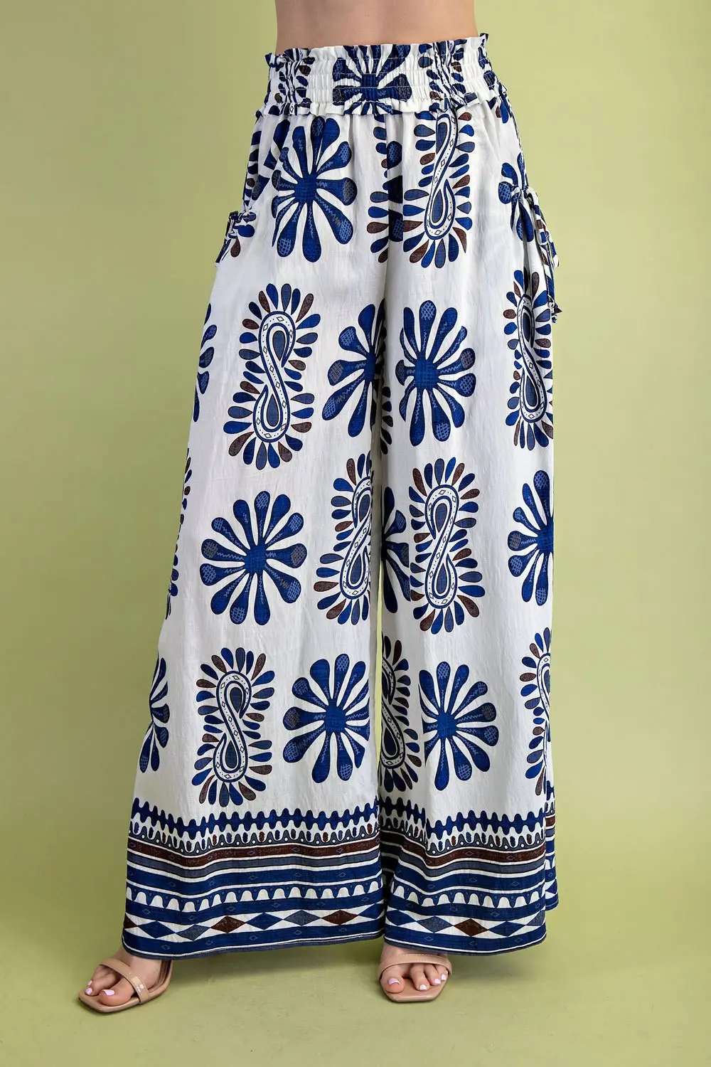 Navy Bohemian Paisley Print High Waist Pants