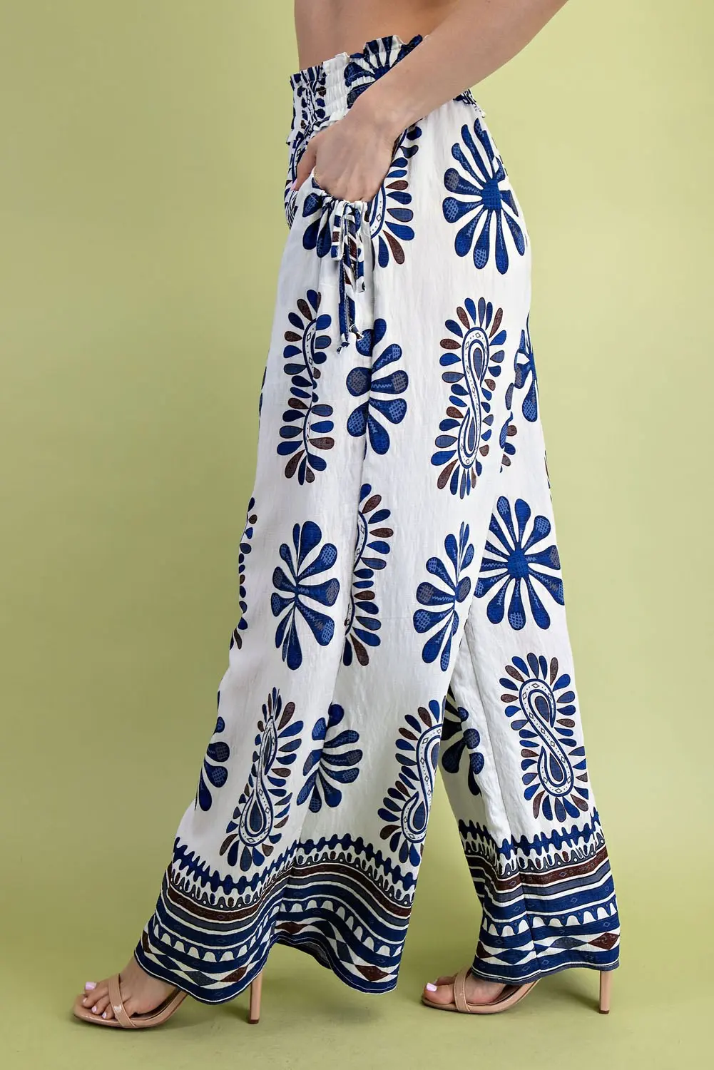 Navy Bohemian Paisley Print High Waist Pants