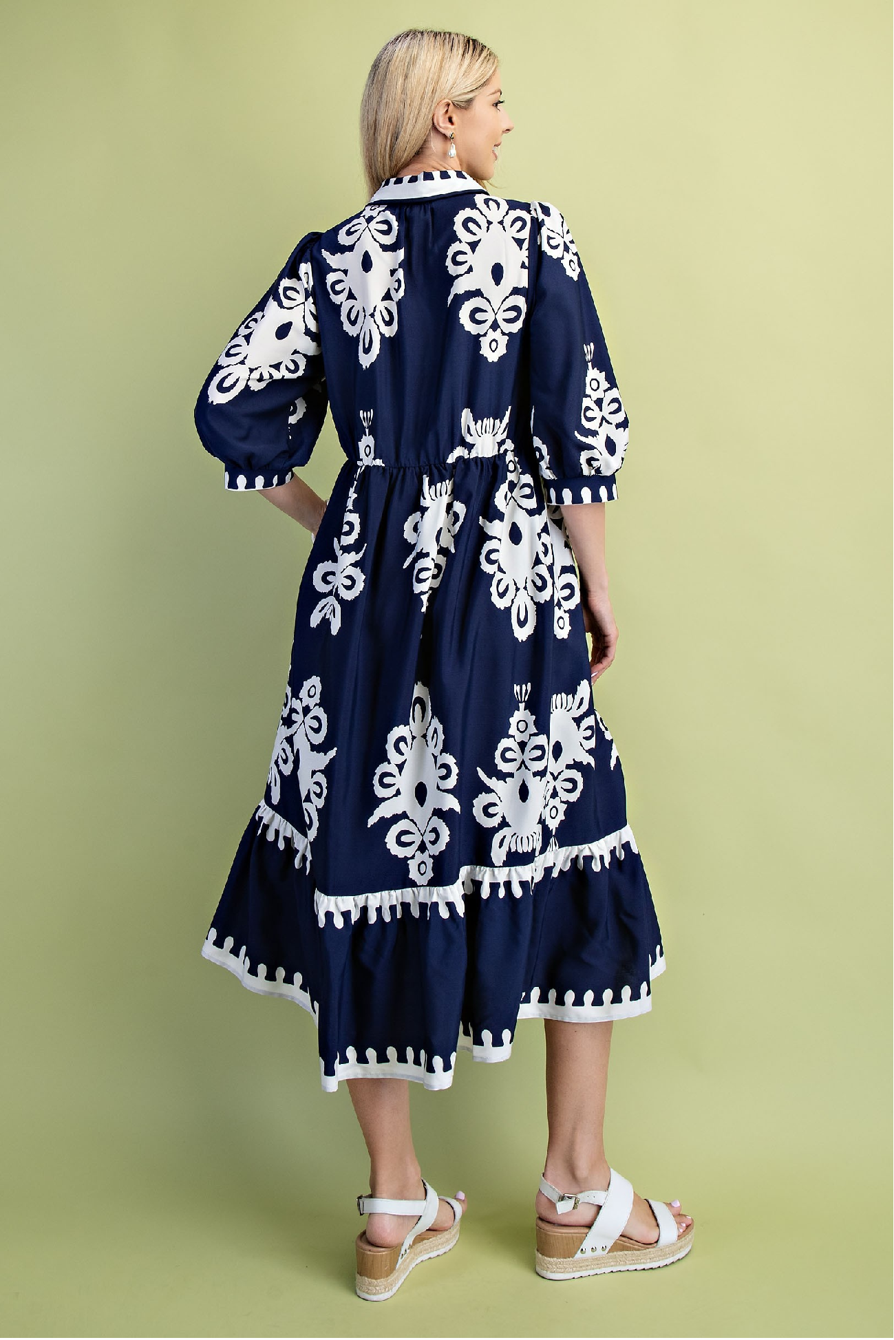 Navy and White Bold Print Midi Dress
