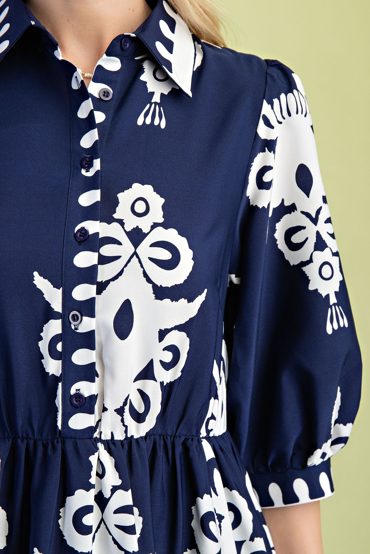 Navy and White Bold Print Midi Dress