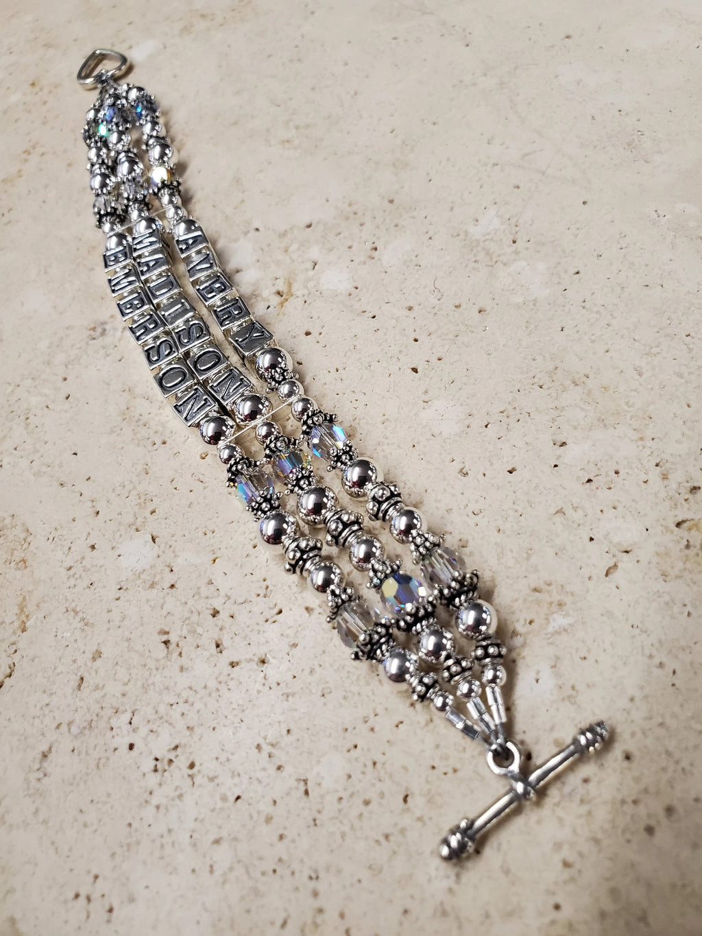 Stunning 3 strand mothers bracelet made of sterling silver and high quality crystals. Made to order 