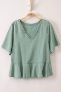 Lace Trim Detail Mineral Washed V-neck Knit Top